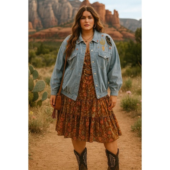 Vintage Bonnie Blair Embroidered Denim Shirt Jacket Western Cowgirl Glam Sz 3X - Picture 1 of 10